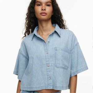 Aritzia Denim Forum Jane Boxy Short Sleeve Shirt Blue